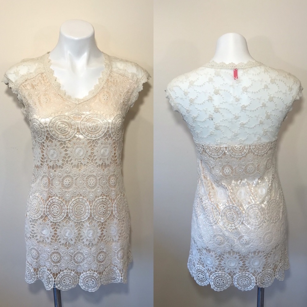 Pinkyotto Crochet Lace Dress Ecru Swim Cover Small